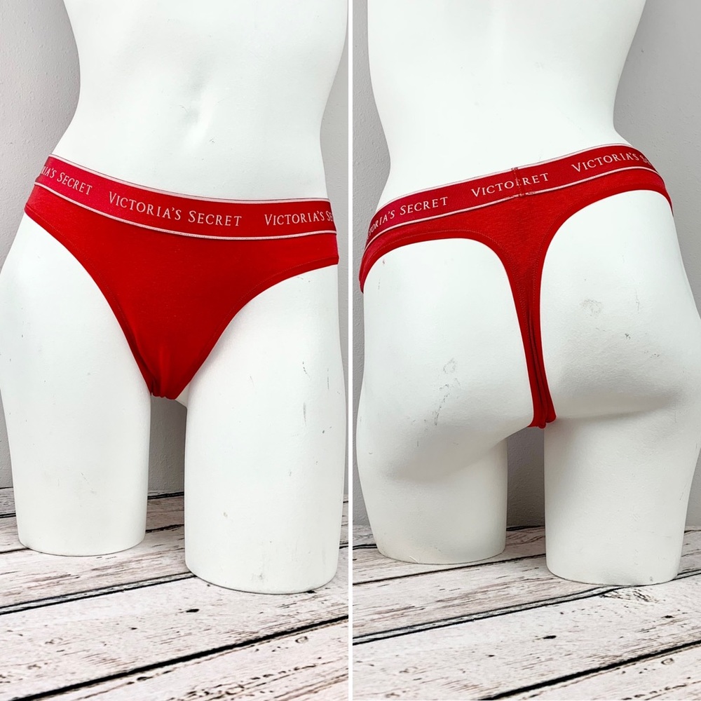 NWT Victoria’s Secret Sexy Red Hot Thong Panty Logo Waistband Panties Medium VS